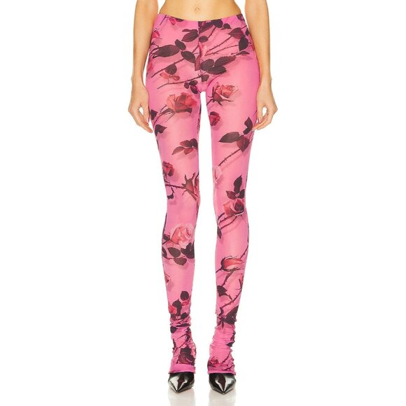 Blumarine Mesh Leggings in Geranio & Red Bud Floral Pink